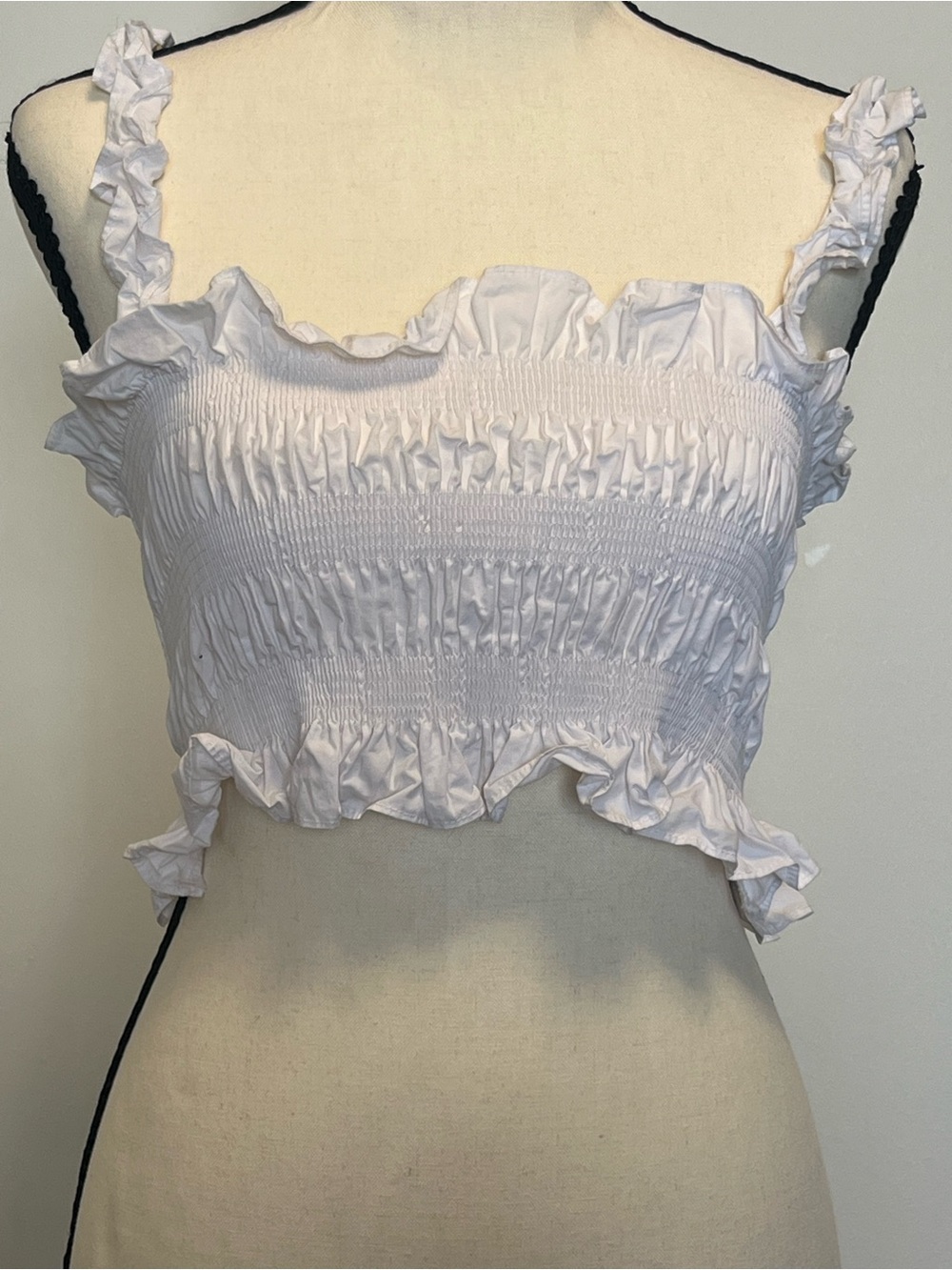 Fashion Nova White Ruffled Smocked Crop Top
